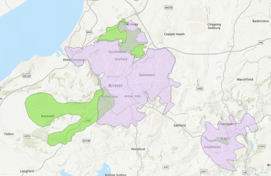 Map of Bristol region
