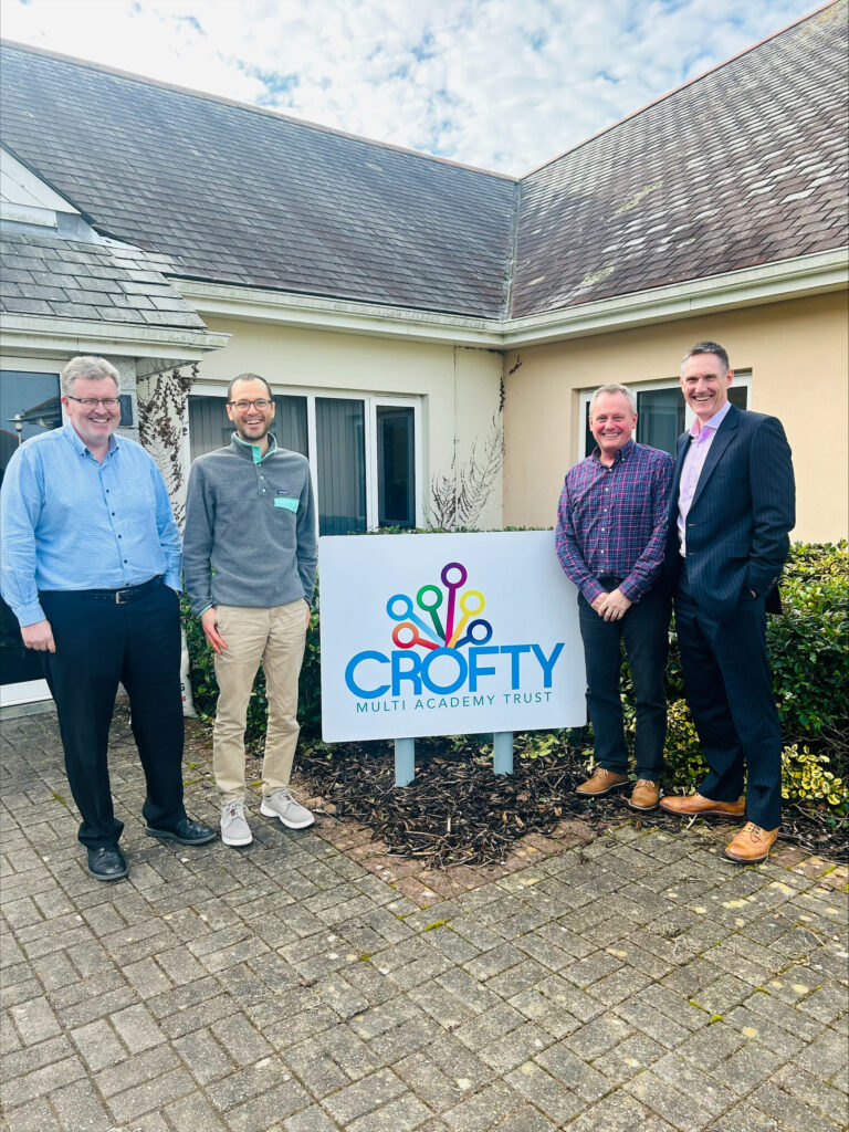 Left to right: Sean Pinhay, CFOO, Crofty MAT, Adam Longfield, Project Manager, SW Net Zero Hub, Steve Eva, Estates Manager, Crofty MAT, Simon Hague, CEO, Crofty MAT 